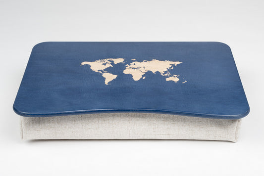 Betttablett mit Weltkarte, blau, Schaumstoff, Kissenständer